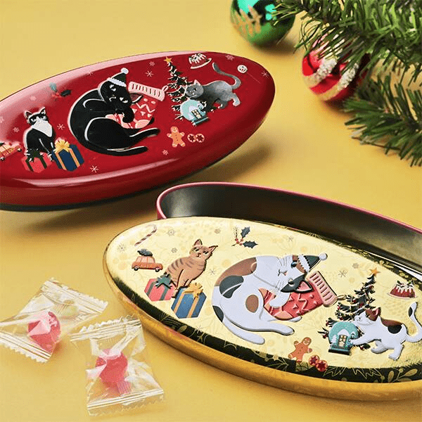 クリスマス　ネコオーバル缶　カルディ！クリスマス　缶