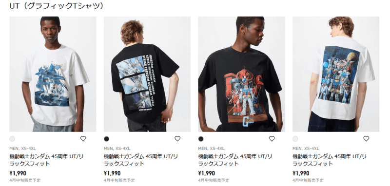 種類　ユニクロ『機動戦士ガンダム 45周年』コラボの半袖Tシャツ