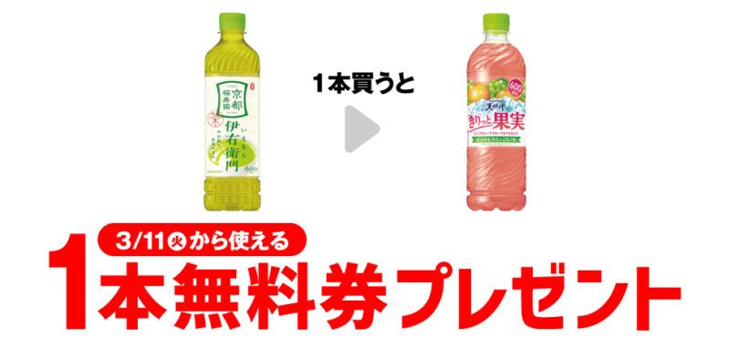 サントリー 天然水 きりっと果実 グレープフルーツがもらえるキャンペーン　セブンイレブン『1個買うと1個無料』レシートクーポン