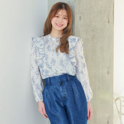 レディース　花柄シアーブラウス　しまむら『紺野彩夏』コラボ