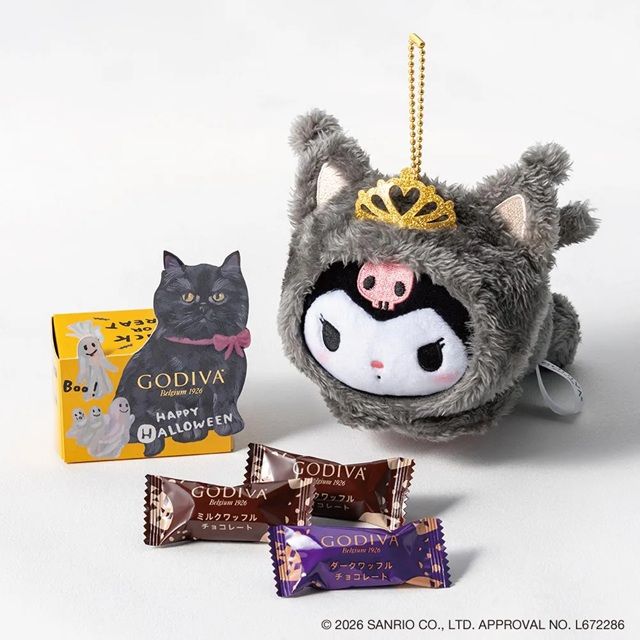 ゴディバ ブラックキャット コレクション G クリスピーショコラ アソートメント 3粒入+クロミ ぬいぐるみチャーム オンラインショップ限定 ゴディバ(GODIVA)ハロウィン!サンリオ『ポムポムプリン、クロミ』コラボ2026年