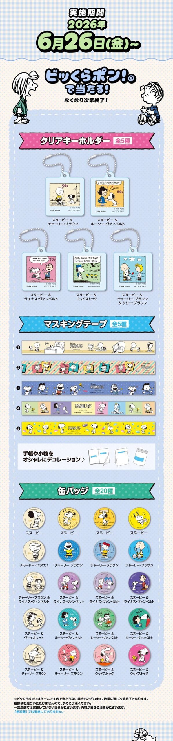 「ビッくらポン！®」で当たる！くら寿司×「PEANUTS」限定グッズ