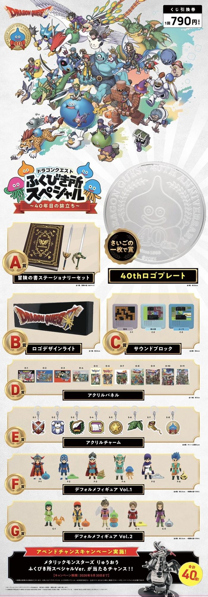景品ラインナップ ドラゴンクエストふくびき所スペシャル~40年目の旅立ち~