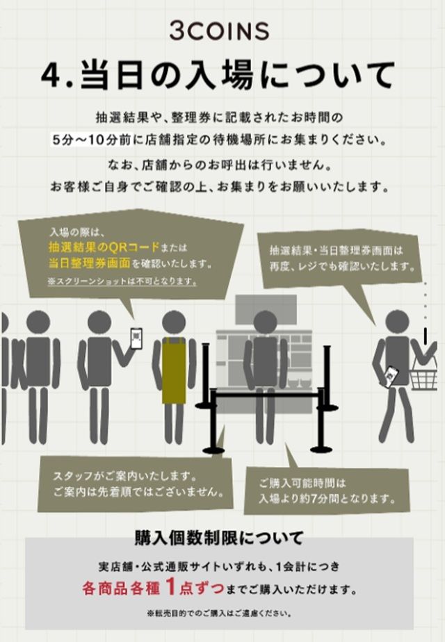 事前抽選入場にて定員に達していない店舗は、当日整理券の配布も実施します。